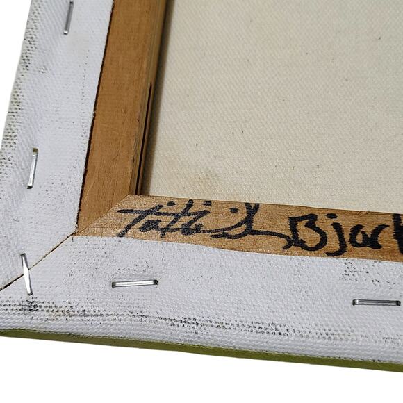 Bjork Hand Painted Canvas 12x9in Black Green Blue Arizona Local Art 2012 Vintage - Picture 6 of 6